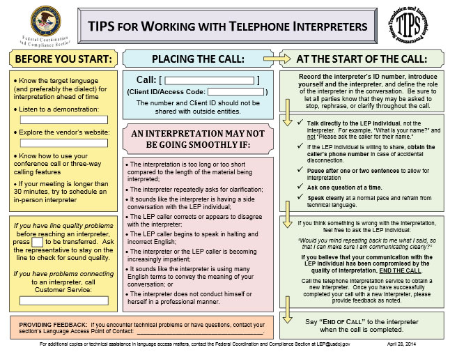 TIPS for Working with Telephone Interpreters